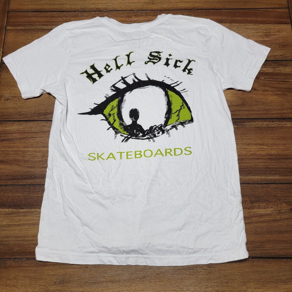 Hell Sick Youth White Tee "Hell Sick Skateboards" - Size YL